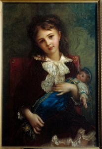 Retrato de Catherine de Bouchage niña con muñeca de Antoine Auguste Ernest Herbert or Hebert
