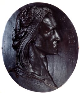 Representación de Virgilio (Publius Vergilius Maro) poeta latino (70-19 a.C.) Medallón ovalado de bronce colosal de Auguste Preault (1809-1879)