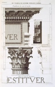 Entablamento, capitel e inscripción del Templo de Júpiter Tonans (El Tronador), de 