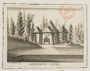 Vista de la Cueva de Merlín, Jardines de Kew, ilustración de 