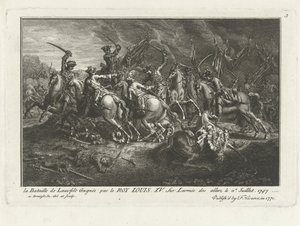 Vista de la Batalla de Lauffeldt (Lafeld, cerca de Maastricht) el 2 de julio de 1747 durante la Guerra de Sucesión Austriaca de Antoine Benoist
