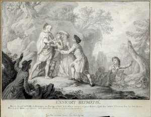 El niño encuentra. Ilustración de las “Cartas de un granjero americano” de Saint John de Crevecoeur. Litografía de Antoine Borel (1743-1810) aproximadamente 1783. Blerancourt. Museo Franco Americano de Antoine Borel