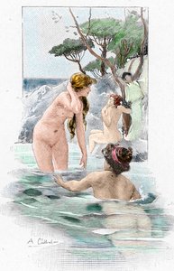 Odisea de Homere: "Nausicaa, hija del rey Alcinoo, y sus siervas lavando sus ropas en el río" Ilustración de Antoine Calbet (1860-1944) para "La odisea" del poeta griego Homero (Odisea de Homero) 1897 Colección particular de Antoine Calbet