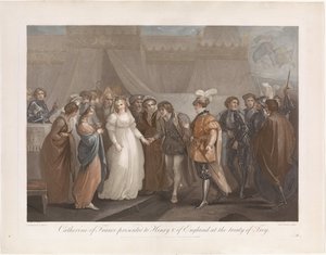 Catherine van Valois y koning Hendrik V van Engeland Catalina de Francia presentada a Enrique V. de Inglaterra, en el tratado de Troya (título sobre el objeto)