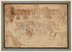 Un juego ecuestre con jinetes justando entre fuegos artificiales, 1575-c.1580