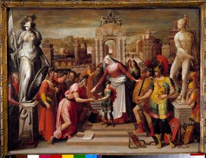 Historia de la Reina Artemisa I de Halicarnaso: La entrega del libro y la espada de Antoine Caron