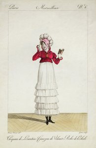 Una dama con sombrero levantino, falda escalonada y chaqueta de terciopelo, lámina 6 de la serie 