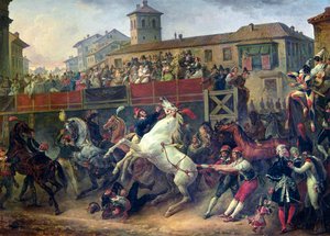 Escena de una carrera de caballos sin montar en Roma de Antoine Charles Horace Vernet