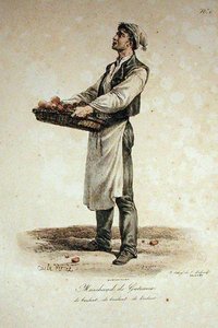 El vendedor de pasteles, número 1 de la serie Los gritos de París, grabado por François Seraphin Delpech (1778-1825) de Antoine Charles Horace Vernet