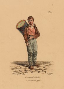 El vendedor de pasteles, número 94 de la serie Los gritos de París, grabado por François Seraphin Delpech (1778-1825) de Antoine Charles Horace Vernet
