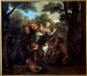 Don Quijote engañado por Sancho toma a un campesino por Dulcinea. "El ingenioso hidalgo Don Quijote de la Mancha" de Miguel de Cervantes Saavedra (1547-1616) de Antoine Coypel