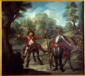 Historia de Don Quijote: Sancho se despierta y desespera al no encontrar a su amado Grison. "El ingenioso hidalgo Don Quijote de la Mancha" de Miguel de Cervantes Saavedra (1547-1616) de Antoine Coypel