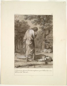 Aristómenes de luto por la muerte de Sócrates por el embrujo de Meroe (del Libro 1 de Apuleyo, "El asno de oro") de Antoine Denis Chaudet