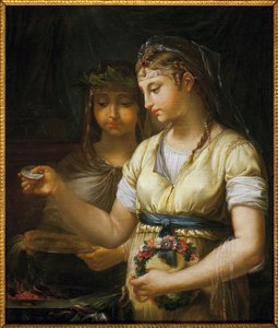 Dos vestales preparando un sacrificio. Pintura de Antoine Francois (Antoine-François) Callet (1741-1823), óleo sobre lienzo de Antoine François Callet