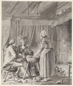 Pareja elegante almorzando en una cabaña de campo de Antoine François Sergent