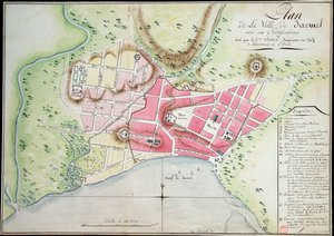 Plano de la ciudad de Jacmel con fortificaciones de Antoine François Sorrel des Rivieres