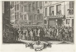 Desde la calle Quinquempoix, 1720 Rue Quinquempoix en el año 1720 (título sobre objeto) Het Groote Tafereel der Dwaasheid (título de la serie)