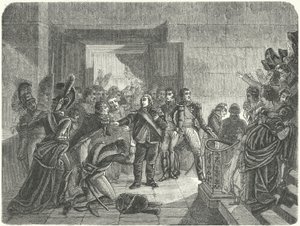 Luis XVIII dejando el Palacio de las Tullerías tras enterarse del regreso de Napoleón a Francia desde Elba de Antoine Jean (after) Gros