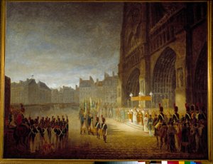 La bendición de las banderas en la Plaza de la Catedral de Notre Dame de París en 1804 de Antoine Jean (attr. to) Gros