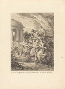 Frontispicio: Ayudado por la sabiduría, uno se salva del amor en los brazos de la razón de Antoine Jean Duclos after Jean Michel Moreau