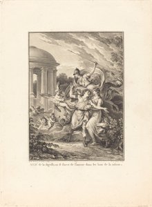 Frontispicio: Ayudado por la sabiduría, uno se salva del amor en los brazos de la razón de Antoine Jean Duclos after Jean Michel Moreau