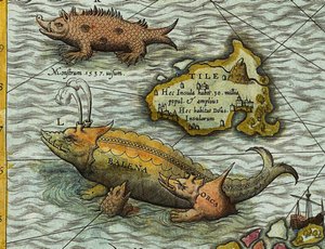 Detalle del Mapa del mar (Carta marina) de Olaus Magnus (1490-1557) de Antoine Lafrery
