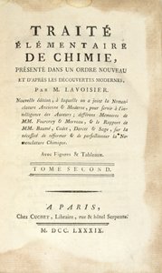 Portada de Traité Élémentaire de Chimie, Tomo II, publicado en París, 1789 de Antoine Laurent de Lavoisier