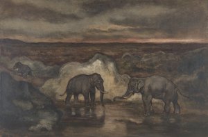 Elefantes junto a una piscina, 1810-75