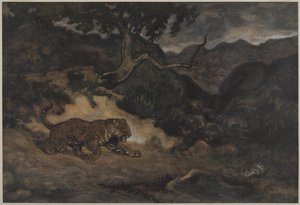 Jaguar descubriendo una serpiente, c.1840 de Antoine Louis Barye