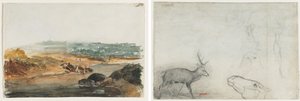 Paisaje (anverso); Estudios de animales (verso) de Antoine Louis Barye