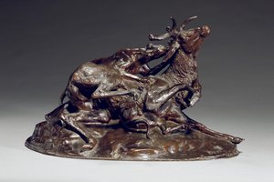 Ciervo abatido por dos galgos de Antoine Louis Barye