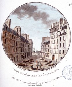 Vista interior de la Place Dauphine, París. En vistas pintorescas de los principales edificios de París por Sergeant de Antoine Louis Francois Sergent Marceau