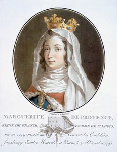 Margarita de Provenza, de Retratos de grandes hombres, mujeres ilustres y sujetos memorables de Francia, grabado e impreso en colores, publicado por Pierre Blin, 1786-92, París