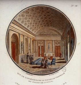 Vista del interior de la nueva capilla del palacio de justicia, ahora Sainte Chapelle, París. En vistas pintorescas de los principales edificios de París por Sergeant de Antoine Louis Francois Sergent Marceau