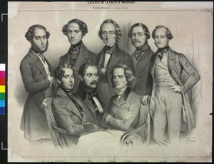 Grupo famoso pianista (litografía) de Antoine Maurin