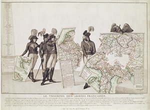 El triunfo de los ejércitos franceses, Napoleón y sus generales sosteniendo mapas de sus victorias en el momento de la Paz de Loeben, 18 de abril de 1797, c.1797