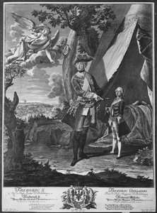 Federico II (1712-86) y su sobrino Federico Guillermo II (1744-97), grabado por Johann Probst (1673-1750) de Antoine Pesne