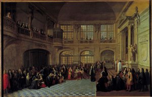 El rey Luis XIV recibiendo el juramento del marqués de Dangeau de Antoine Pezey
