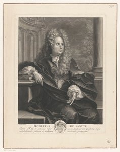 Retrato de Robert de Cotte, apoyado en un libro de arquitectura clásica
Robertus De Cotte (título en el objeto)