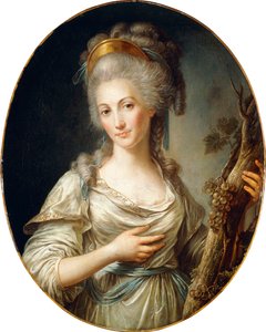 Retrato de una dama, se dice que es la Princesa de Lamballe, de pie, tres cuartos de longitud, con un vestido blanco y una faja azul