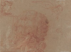 Bocetos de figuras y una copia de una cabeza esculpida de Antoine Watteau
