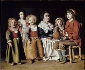 Una mujer con cinco niños de Antoine and Louis and Mathieu  Le Nain