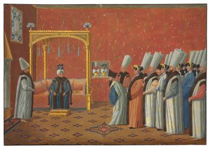 La presentación del Conde de Vergennes, embajador de Luis XV, al Sultán Uthman III en la Sala del Trono del Palacio de Topkapi el 3 de junio de 1755