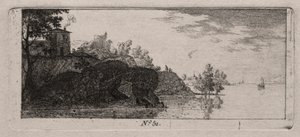 Cabaña en un promontorio rocoso junto a un río de Antoine de Marcenay de Ghuy
