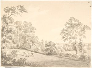 Paisaje con casa y vacas junto al Elba de Anton Carl Dusch
