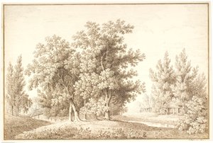 Parque con arroyo y pequeña cabaña de Anton Carl Dusch