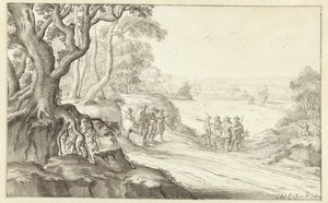 Cazadores en un paisaje de colinas de Anton Crussens