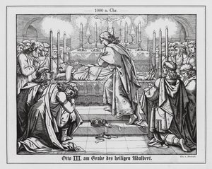 El emperador Otón III ante la tumba de San Adalberto de Praga (grabado)