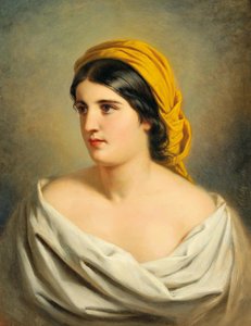 Retrato de mujer con pañuelo amarillo en la cabeza