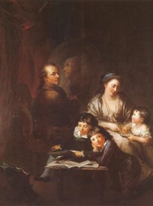 La familia del artista ante el retrato de Johann Georg Sulzer de Anton Graff